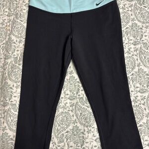 Nike Women's Black Capris with Light Blue Waistband